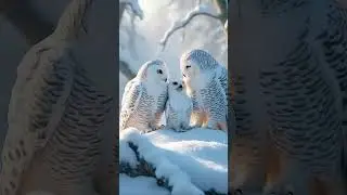 Beautiful owl couple with baby owl in snowfall  #birds #nest #owl #snow #nature #forest #wildlife