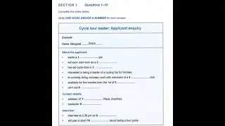 IELTS Listening Practice Section-1(Cycle tour leader: Applicant enquiry) with answers
