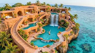 200 Days Building Coastal Cliffside House & Multi-Level Pools on a Steep Cliff Using Primitive Tools