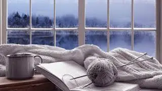 Frosty Winter Knitting Ambience (4K) | snowfall, tea sounds, page turning, nature sounds