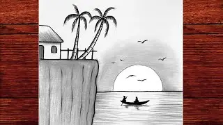 Easy Sunset Drawing | Beautiful Nature Scenery with Pencil Shading Tutorial