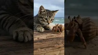 Curious Kitten Meets a Hermit Crab at the Beach!  #cat #catlovers #kitten #catvideos