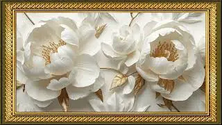 Gold Framed White Peonies Painting | Premium TV Screensaver Art | 4K