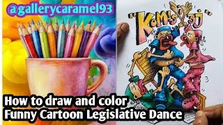 How to draw and color the funny cartoon dance legislative