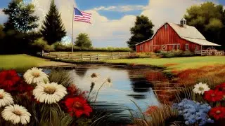 4th of july flag waving in the country barn/farmhouse screensaver tvart