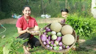 The best Coconut milk Sour Soup with Round Egg Plant around my house | Sros yummy cooking vlogs