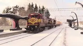 Тепловозы Ц36-7и-1530+1515 на ст. Кехра / GE C36-7i-1530+1515 passing Kehra station