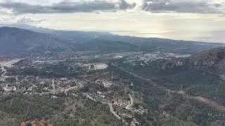 Mountain view scenery, Stunning aerial vista showcasing sunlight reflecting on water and lush