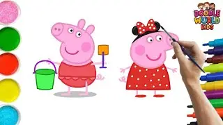 How to Draw Peppa Pig with Pink Gift 🎁 | Easy Cute Drawing for Kids | Doodle World Kids