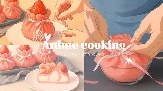 A rainy afternoon in an anime bakery🍰| strawberry pouches|Aesthetic cooking #viral #aesthetic#anime 