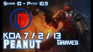 LGD Peanut GRAVES vs LEE SIN Jungle - Patch 10.9 KR Ranked