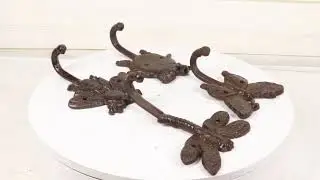 Cast Iron Rustic Bee Ladybug Butterfly and Dragonfly Bugs Wall Hooks Set Of 4