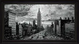 Noir New York Skyline  | Empire State Building Wall Art: Framed TV Screensaver 4K