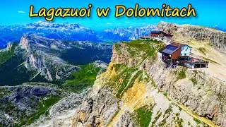 Lagazuoi - piękny skalisty szczyt pośród majestatycznych Dolomitów z perspektywy drona 4K
