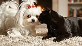 Cute dog and cat playing 💖💖💖