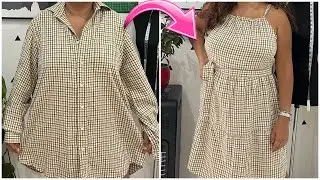 Como transformar uma camisa masculina em um vestidinho de verão ☀️ / transformar camisa em vestido