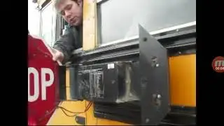 School bus stop sign repair fast motion
