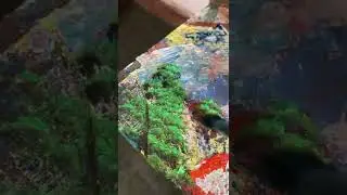 Green tree painting single brush strokes #shorts