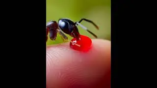 Ant Drinking Red Nectar From Finger