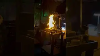 Steak on FIRE Flamed with Mezcal in Morel Butter and Foie Gras at La Buena Barra in Cancun Mexico