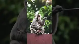 Curious Baby Monkey Clings to Mom&mdash;Heartwarming Bond! 🐒💕 #shortvideo #trending #ytshorts