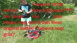 Meec 40v Gräsklippare Extrem test i väldigt högt gräs samt testar billigt batteri från AliExpress