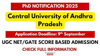 Central University of Andhra Pradesh/ Ph.D. Admission 2025-2026/ NET/ GATE Score based Admission/