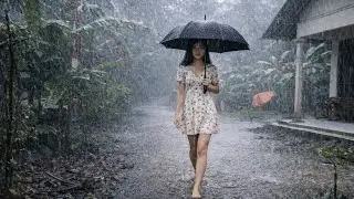 Walking Alone in Heavy Rain | ASMR Rain Sounds & Footsteps