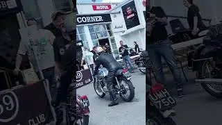 ACE CAFE LONDON Motorcycles NOW the FUN Will Begin NORTON Kick-Start Rev-Up LOUD Exhaust Short Pipes