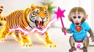 Monkey Baby Bon Bon with the puppy build a lego toilet together