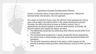 Chapter 3 Understanding and Applying Recent Theories of Career Development