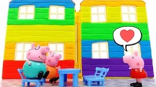 DIY How to make Play Doh Peppa Pig Rainbow House Learn Colors