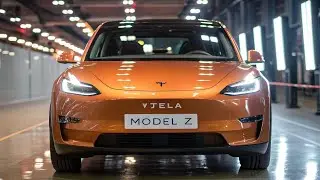 Tesla Model Z 2025 года &mdash; первый взгляд на экстерьер и переднюю часть | Оранжевая версия с включё...
