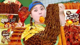 MUKBANG! ЛАПША ИЗ ЧЕРНЫХ ФАСОЛЕЙ, ОСТРАЯ КУРИЦА, ЗВУК ПОЕДАНИЯ ОТ HIU 하이유