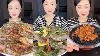 【Yummy】Eating show：Shrimp with filling+choking shrimp+fish roe bowl🦐🐟🌶🧄#mukbang#Seafood#sashimi#asmr