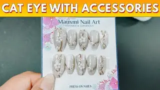 Cat Eye Press-On Nails with Accessories | Elegant Nail Art Tutorial | Mausmi Nail Art