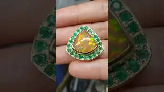 Opal & Emerald Pendant 14k Gold - Gabriel Mosesson Jewelry- #224