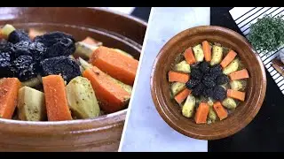 طاجين لحم بالقرعة الحمراء و بطاطا الحلوة