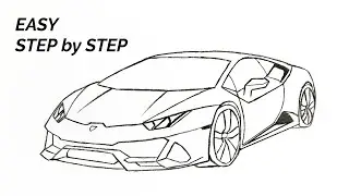 HOW TO DRAW A LAMBORGHINI CAR step by step , how to draw lamborghini huracan easy