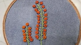 Simple raised cup flower embroidery/ Simple flower embroidery/Stem stitch and raised cup flower