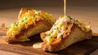 Weiche Eier! Mit knusprigem Knoblauchtoast! Speck, Ei und Toast! Einfache Rezept