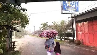 Strong Rainstorm and Thunder At Dusk | Walking In Rain and Lightning | Pure Rain at Cikawung Market