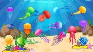Warna Ubur-ubur dalam laut, warna kuning, biru, ungu, orange, hijau, merah muda, dan merah