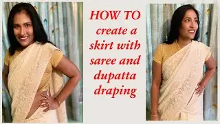 HOW TO create a skirt with Kasavu  saree and dupatta draping with it
