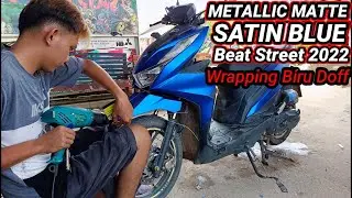 Honda beat street baru di skotlet biru satin metalik  full Wrapping anfield wrap wrap me in plastic