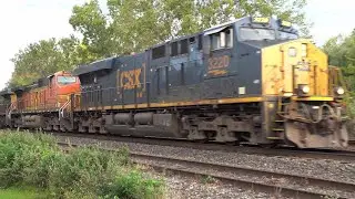BNSF Engine on CSX Train! CSX Grain Train Meets CSX Manifest Train! Some Trains With DPU Alrights!
