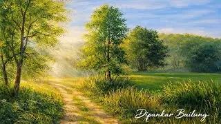 How to draw a peaceful nature landscape using acrylic colors