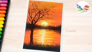 How to paint a beautiful landscape with oil pastels😍🧡