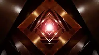 Red light in the gold and silver metal geometric tunnel background loop