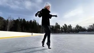 Ballet High Heels Boots on Ice Rink, Vika was trying to walk in Ballet Boots on Ice (# 972)